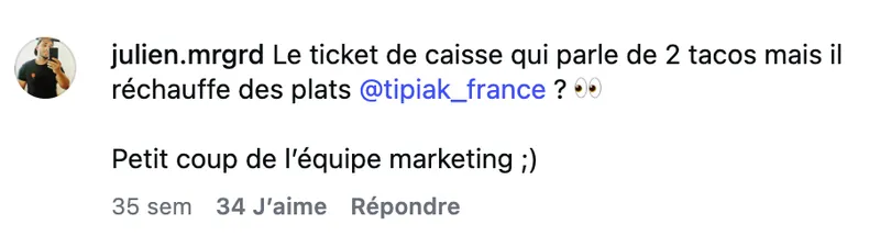 Commentaire d’internaute — campagne Tipiak